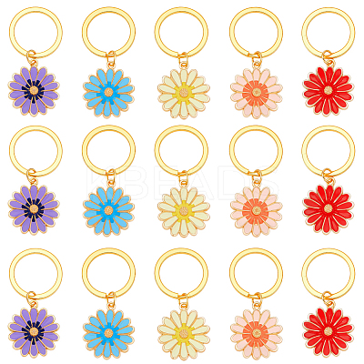 15Pcs 5 Colors Alloy Enamel Flower Keychain KEYC-NB00014-1