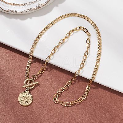 201 Stainless Steel Sun Pendant 304 Stainless Steel Cable Chain OT Necklaces for Women NJEW-JN05583-1