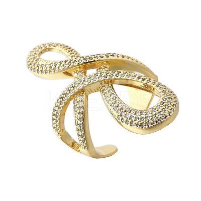 Brass Micro Pave Clear Cubic Zirconia Open Cuff Rings RJEW-F179-02G-1