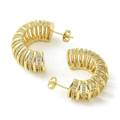 Brass with Cubic Zirconia Half Round Stud Earrings EJEW-K267-03G-1