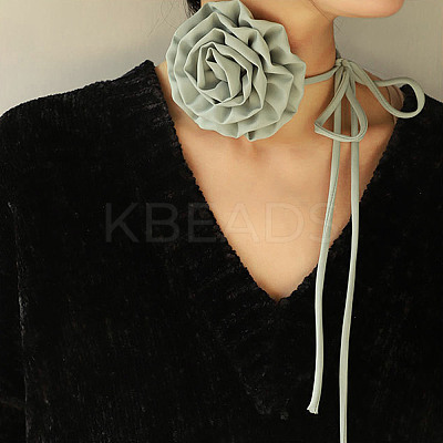 Fabric Rose Tie Choker Necklaces for Women NJEW-Z022-01K-1