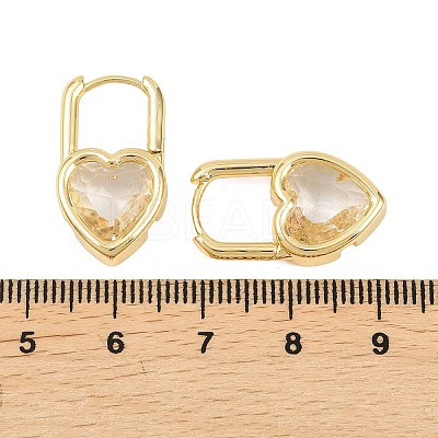 Heart Brass Micro Pave Clear Cubic Zirconia Hoop Earrings EJEW-D348-06G-1