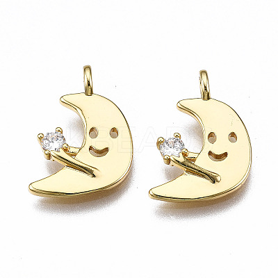 Brass Micro Pave Clear Cubic Zirconia Pendants KK-T063-78G-NF-1