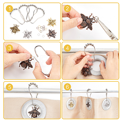 AHADEMAKER DIY Bathroom Bees Shower Curtain Rings Kit DIY-GA0003-88-1