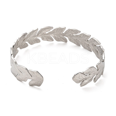 Non-Tarnish 304 Stainless Steel Leaf Cuff Bangles LS-BJEW-G694-08P-1