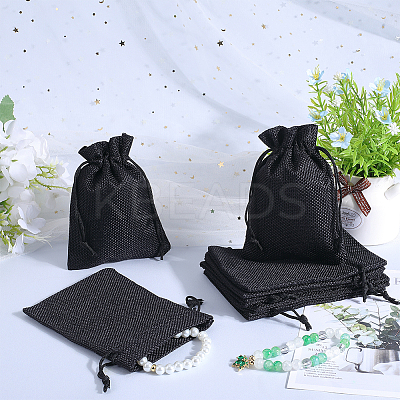 Polyester Imitation Burlap Packing Pouches Drawstring Bags ABAG-BBC0001-02B-02-1