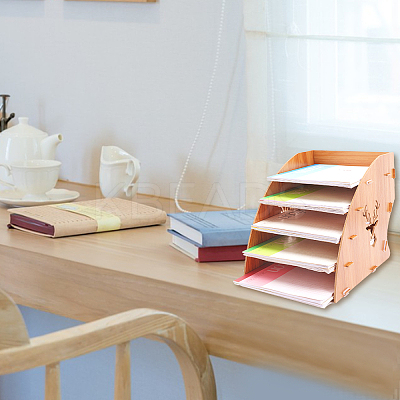 5-Slot Assemble Deer Wooden Desktop Paper Organizer File Holder ODIS-WH0026-28-1