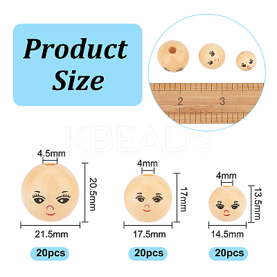 60Pcs 3 Styles Natural Wood European Beads WOOD-OC0003-59-1