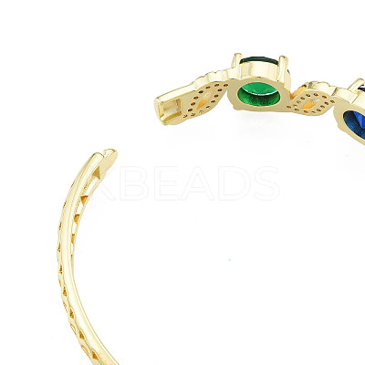 Cubic Zirconia Flat Round & Leaf Hinged Bangle BJEW-N012-049-1