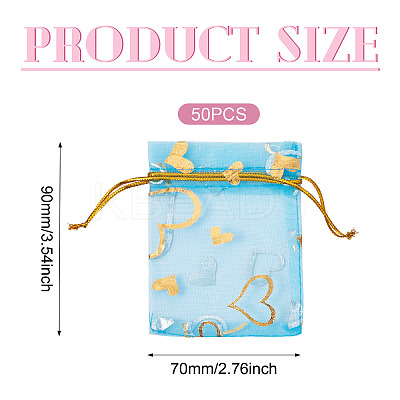 50Pcs Heart Printed Organza Bags OP-TADJ0001-01A-1