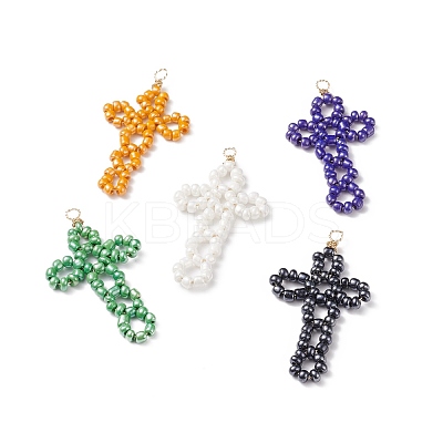 Glass Seed Beaded Big Pendants PALLOY-JF01824-1