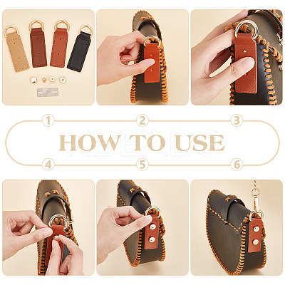 8 Sets 4 Colors Alloy D Ring Clasps with PU Leather Tab FIND-WR0010-68-1