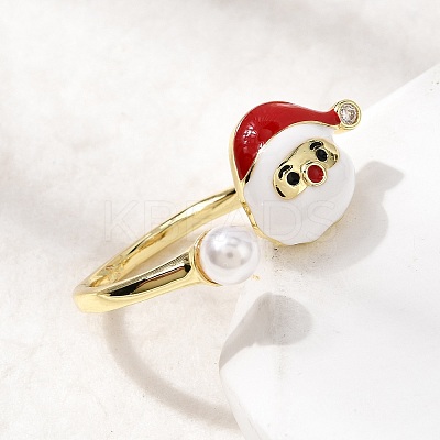 Christmas Brass Micro Pave Cubic Zirconia Enamel Cuff Rings for Women RJEW-L336-02G-1