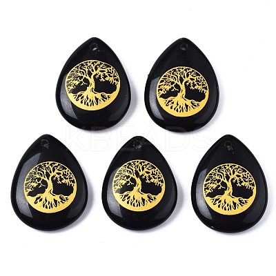 Natural Black Stone Pendants G-T122-71A-1