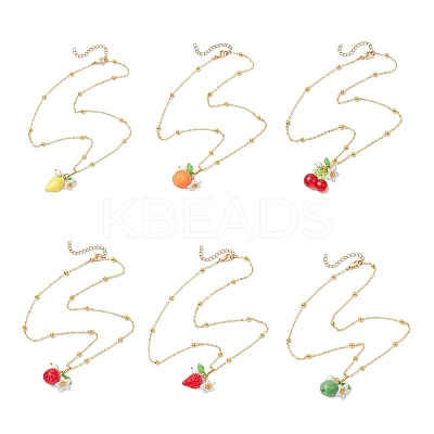 6Pcs 6 Styles Resin Fruit Pendant Necklaces NJEW-JN05204-1