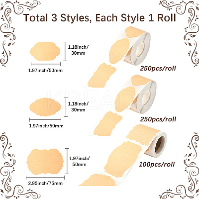 3 Rolls 3 Styles 600Pcs Kraft Paper Label Sticker DIY-BBC0002-68-1