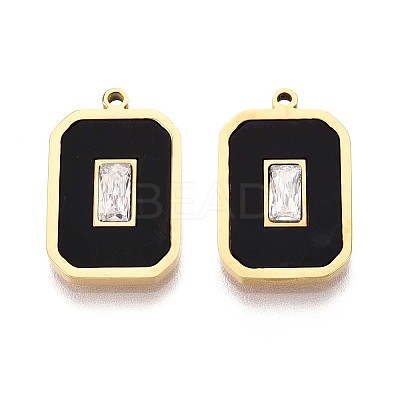 304 Stainless Steel Crystal Rhinestone and Acrylic Rectangle Pendants STAS-T071-15G-1