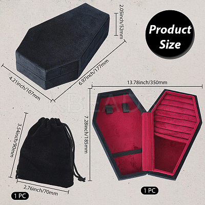 1Pc Coffin Shaped Velvet Jewelry Storage Boxes DARK-BBC0001-01-1