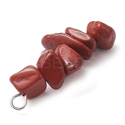 Gradient Color Natural Rhodonite & Natural Red Jasper & Natural Strawberry Quartz Chip Beaded Pendants PALLOY-JF02791-06-1