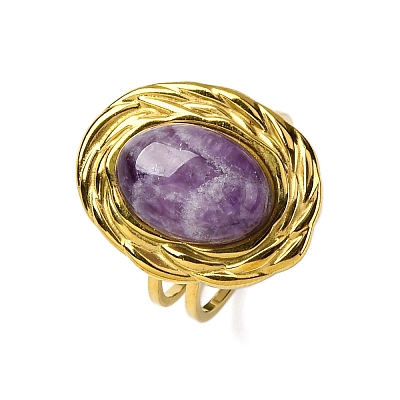 Oval Natural Amethyst Finger Rings RJEW-M063-01G-16-1