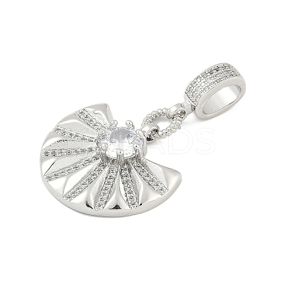 Brass Clear Cubic Zirconia Fan European Dangle Charms KK-Z090-05P-1