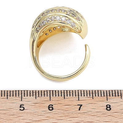 Rack Plating Brass Micro Pave Clear Cubic Zirconia Cuff Finger Rings for Women RJEW-M028-41G-1