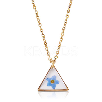 1Pc Dried Flower Stainless Steel Cable Chain Necklaces NJEW-TA0001-19A-1