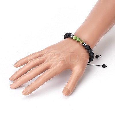 Natural Lava Rock and Non-Magnetic Synthetic Hematite Beads Braided Bead Bracelets BJEW-JB03975-1