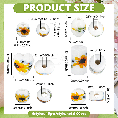 72Pcs 6 Styles Floral Printed Porcelain Beads PORC-PH0001-44-1