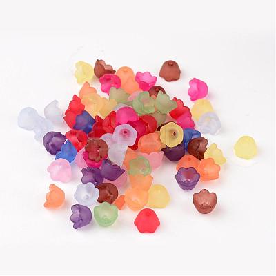 Mixed Frosted Acrylic Tulip Flower Bead Caps X-PL543-1