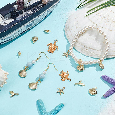 14Pcs 7 Styles Marine Theme Brass Charms FIND-PH0022-95-1