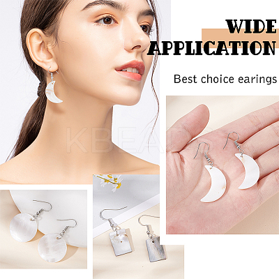 3 Pairs 3 Style Flat Round & Moon & Rectangle Acrylic Imitation Shell Dangle Earrings EJEW-AN0002-94-1