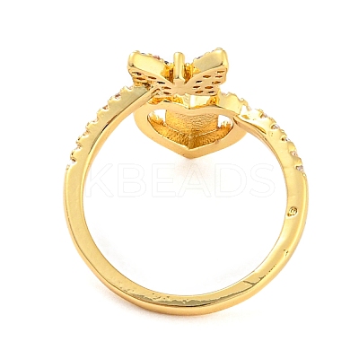 Butterfly & Heart Brass Micro Pave Cubic Zirconia Open Cuff Rings RJEW-P094-01G-1