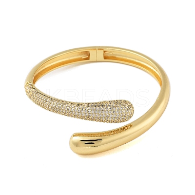 Rack Plating Brass Micro Pave Clear Cubic Zirconia Open Cuff Bangles for Women BJEW-B109-03G-1