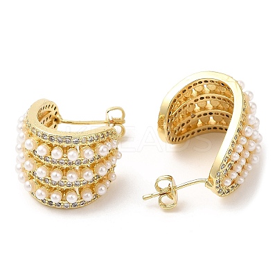 Rack Plating Brass Arch Stud Earrings with ABS Imitation Pearl Beaded EJEW-R152-05G-1