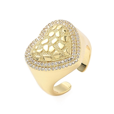 Heart Brass Micro Pave Cubic Zirconia Cuff Rings for Women RJEW-A069-08G-1