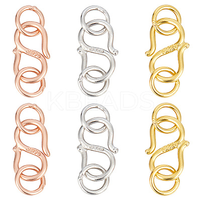 6Pcs 3 Colors 925 Sterling Silver S-Hook Clasps FIND-GO0001-44B-1