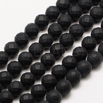 Frosted Natural Black Onyx Bead Strands G-A131-8mm-02-1