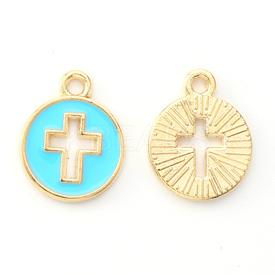 Light Gold Plated Alloy Enamel Pendants X-ENAM-R136-18D-1