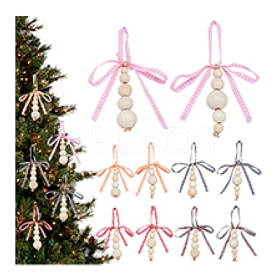 30Pcs 10 Styles Wooden Beaded Pendant Decorations HJEW-AB00736-1