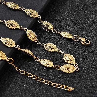 304 Stainless Steel Ladybug Link Chain Necklaces for Women Men NJEW-K249-21B-G-1