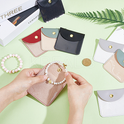 8Pcs 4 Colors PU Leather Jewelry Envelope Pouches Gift Bags with Snap Button and Clear Window ABAG-GA0001-32B-1