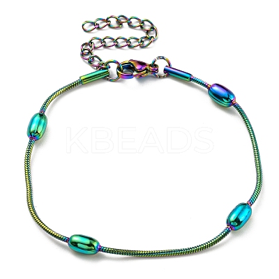 Ion Plating(IP) 304 Stainless Steel Round Snake Chain Bracelet with Oval Beaded BJEW-E088-03RC-1