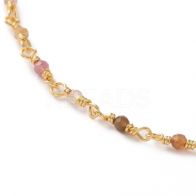 Faceted Round Natural Multicolor Tourmaline Beaded Necklaces NJEW-JN03215-02-1