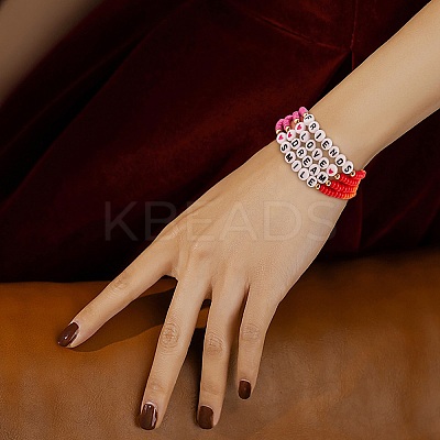 12Pcs Inspiration Word Glass Seed Stretch Bracelets Set with Heart BJEW-SZ0001-20-1