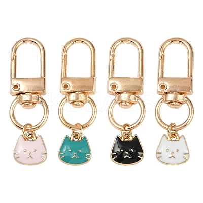 4Pcs Cat Head Shape Alloy Enamel Pendant Decoration HJEW-YW00065-1