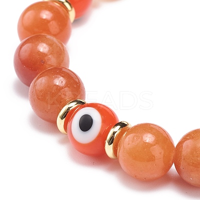 Natural Red Aventurine & Lampwork Evil Eye Round Beaded Stretch Bracelet BJEW-JB08713-04-1
