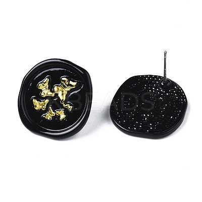 Flat Round with Butterfly Stud Earrings for Women EJEW-N046-017-NR-1