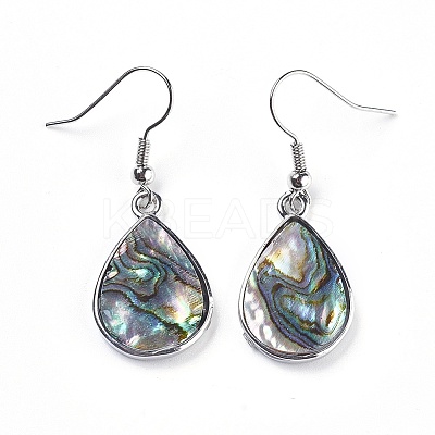Teardrop Platinum Tone Brass Natural Paua Shell Dangle Earrings EJEW-M060-08-01-1