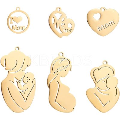 6Pcs 6 Style 304 Stainless Steel Pendants STAS-PH0004-43-1